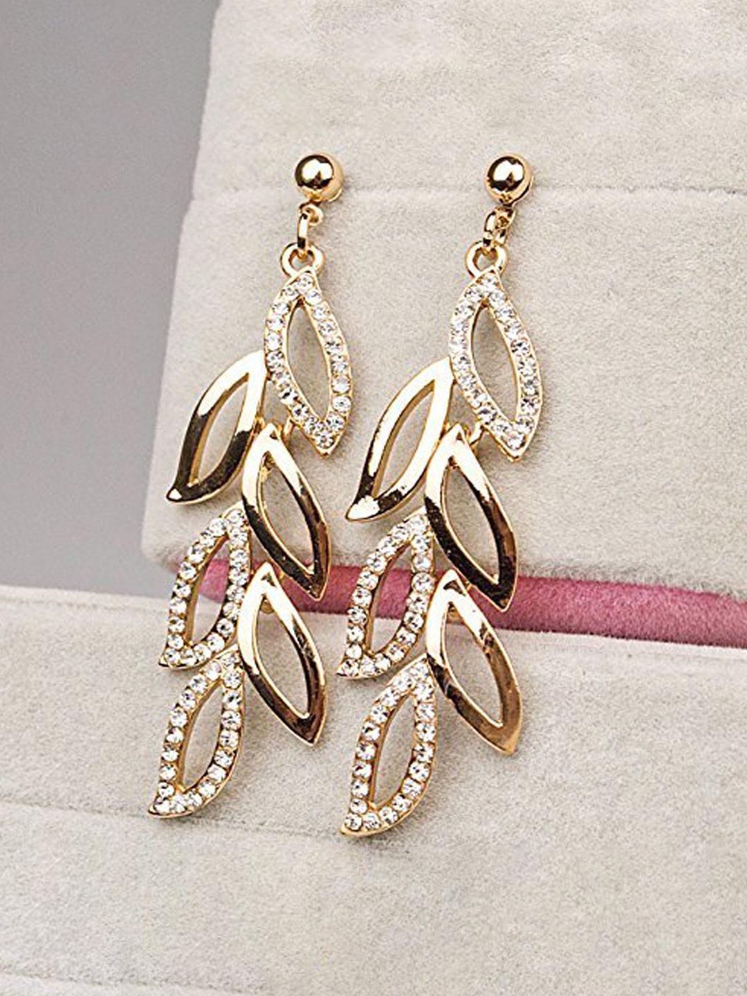 

YouBella Gold-Plated Contemporary Stone-Studded Drop Earrings