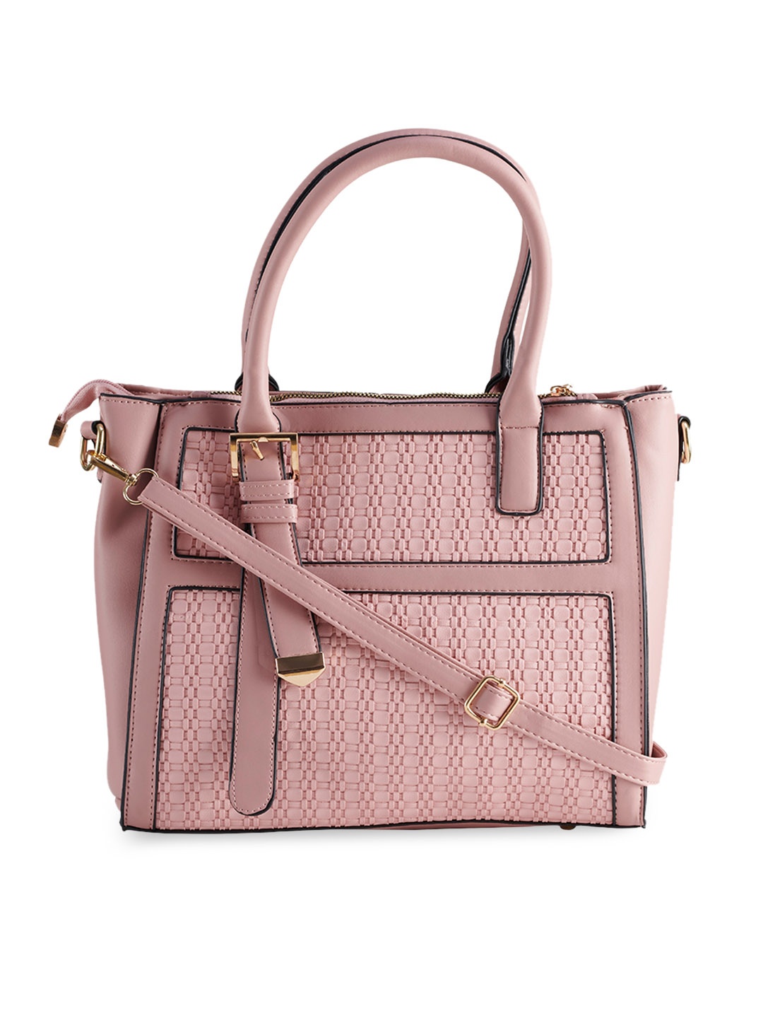 

LEGAL BRIBE Pink Textured PU Structured Shoulder Bag with Cut Work