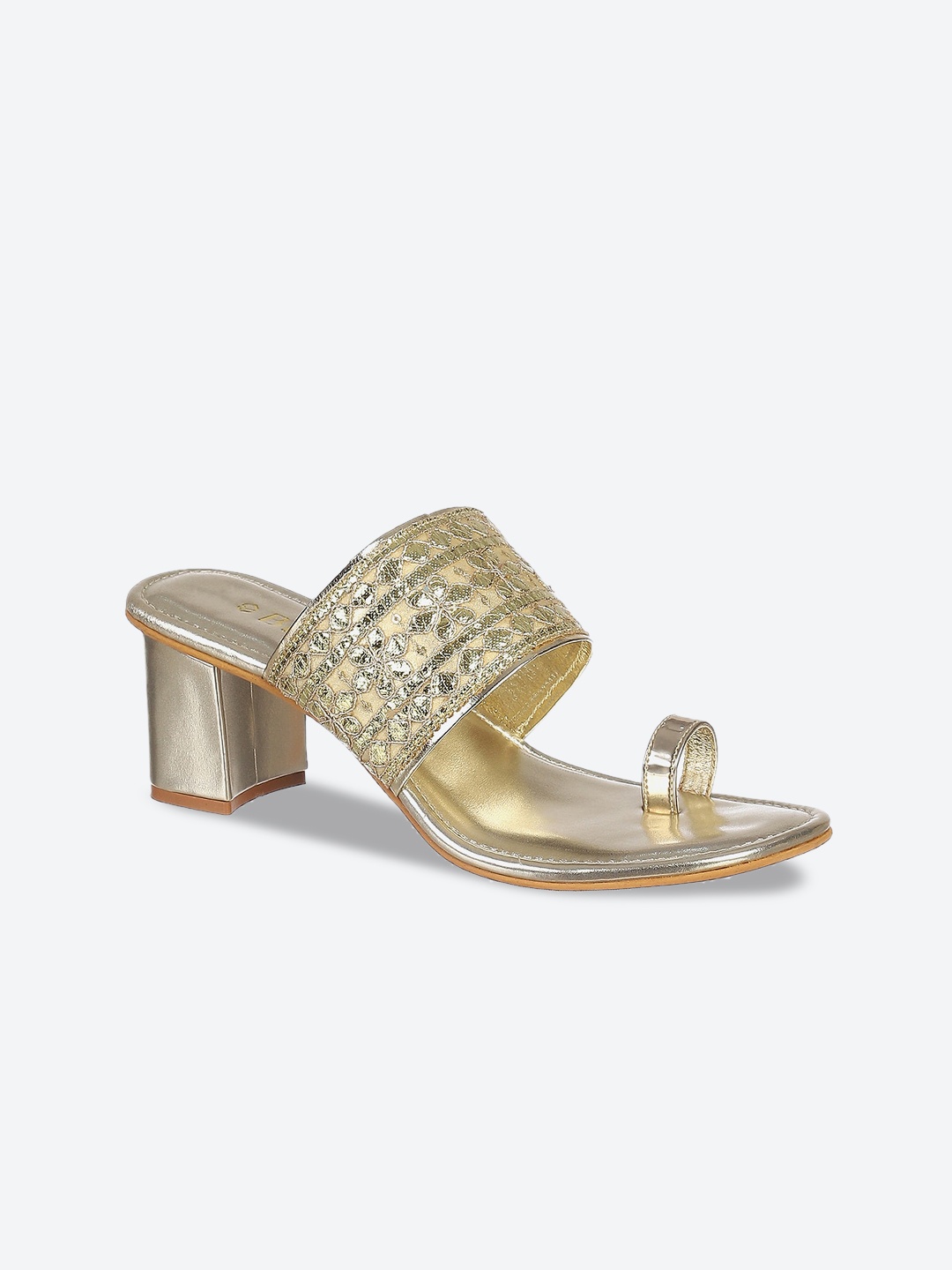 

Biba Women Gold-Toned PU Block Sandals