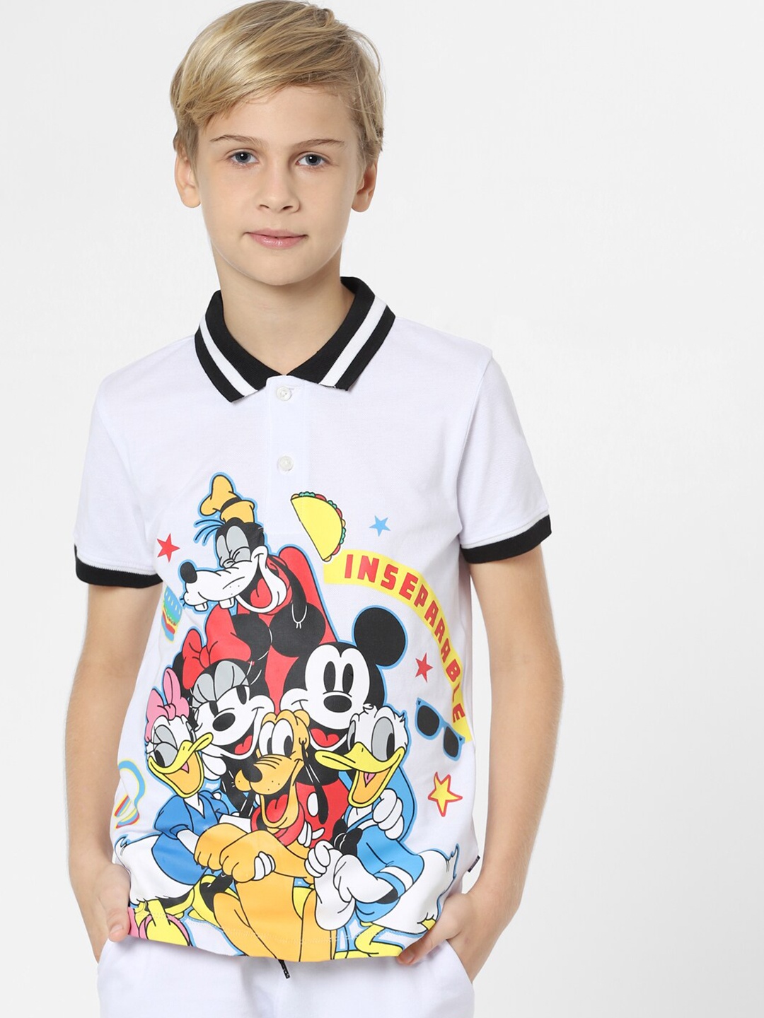 

Jack & Jones Junior Boys White Printed Polo Collar T-shirt