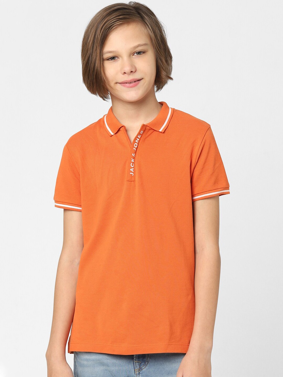 

Jack & Jones Junior Boys Orange Polo Collar Slim Fit T-shirt