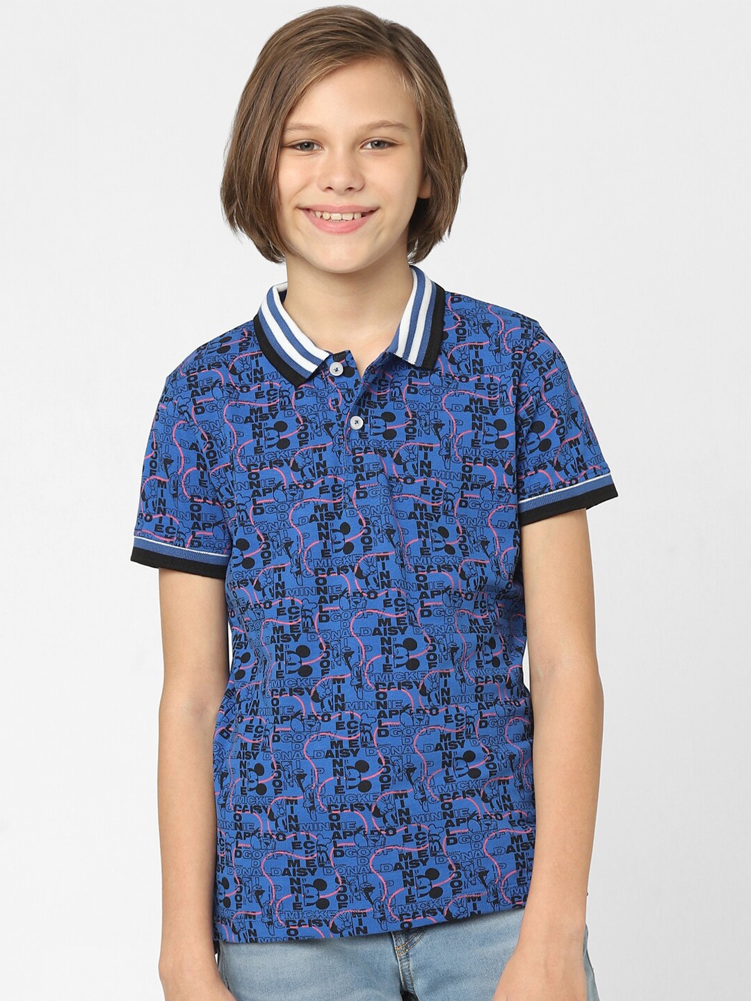 

Jack & Jones Junior Boys Blue Typography Mickey Mouse Printed T-shirt