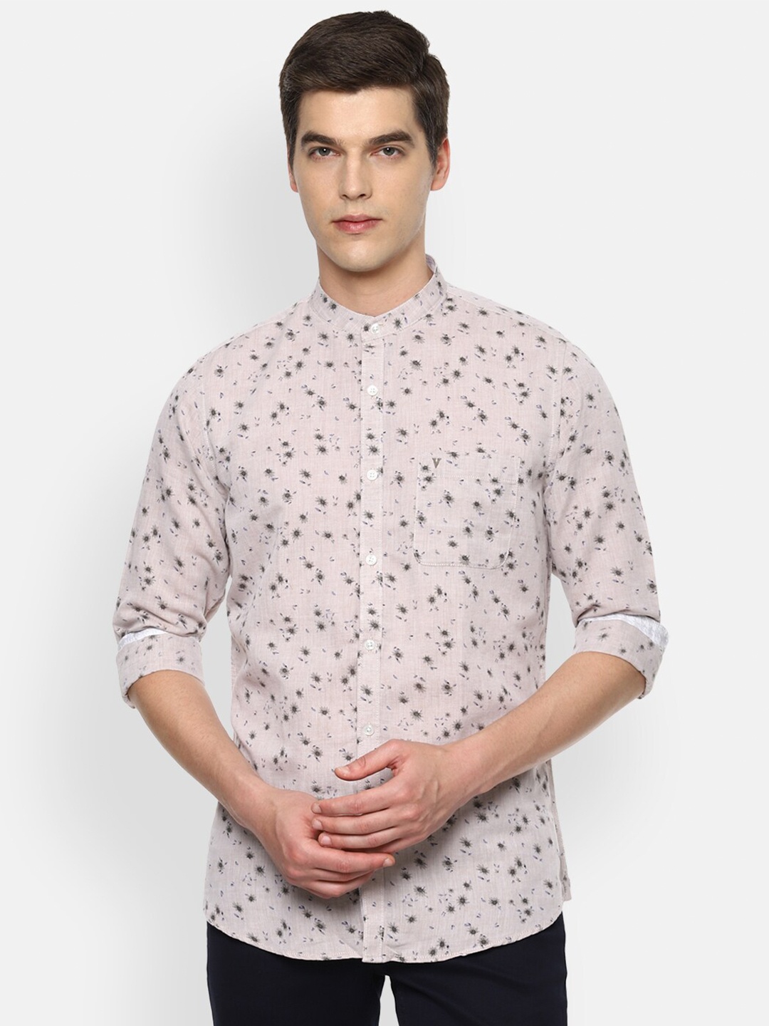 

Van Heusen Sport Men Beige Slim Fit Floral Printed Linen Cotton Casual Shirt