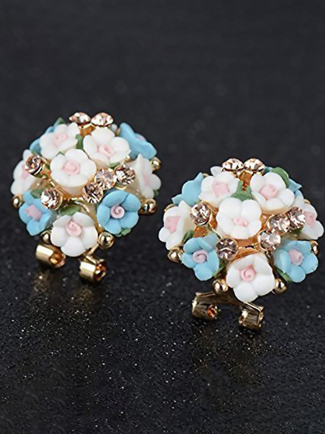

YouBella White & Blue Gold-Plated Floral Studs