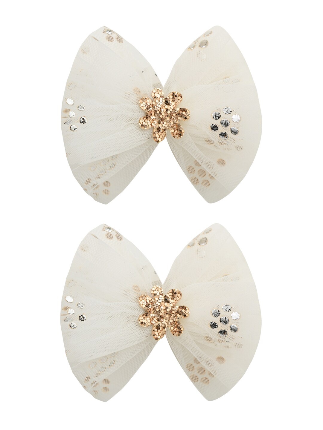 

Aye Candy Girls White & Gold-Toned Polka Tulle Bow Alligator Hair Clip
