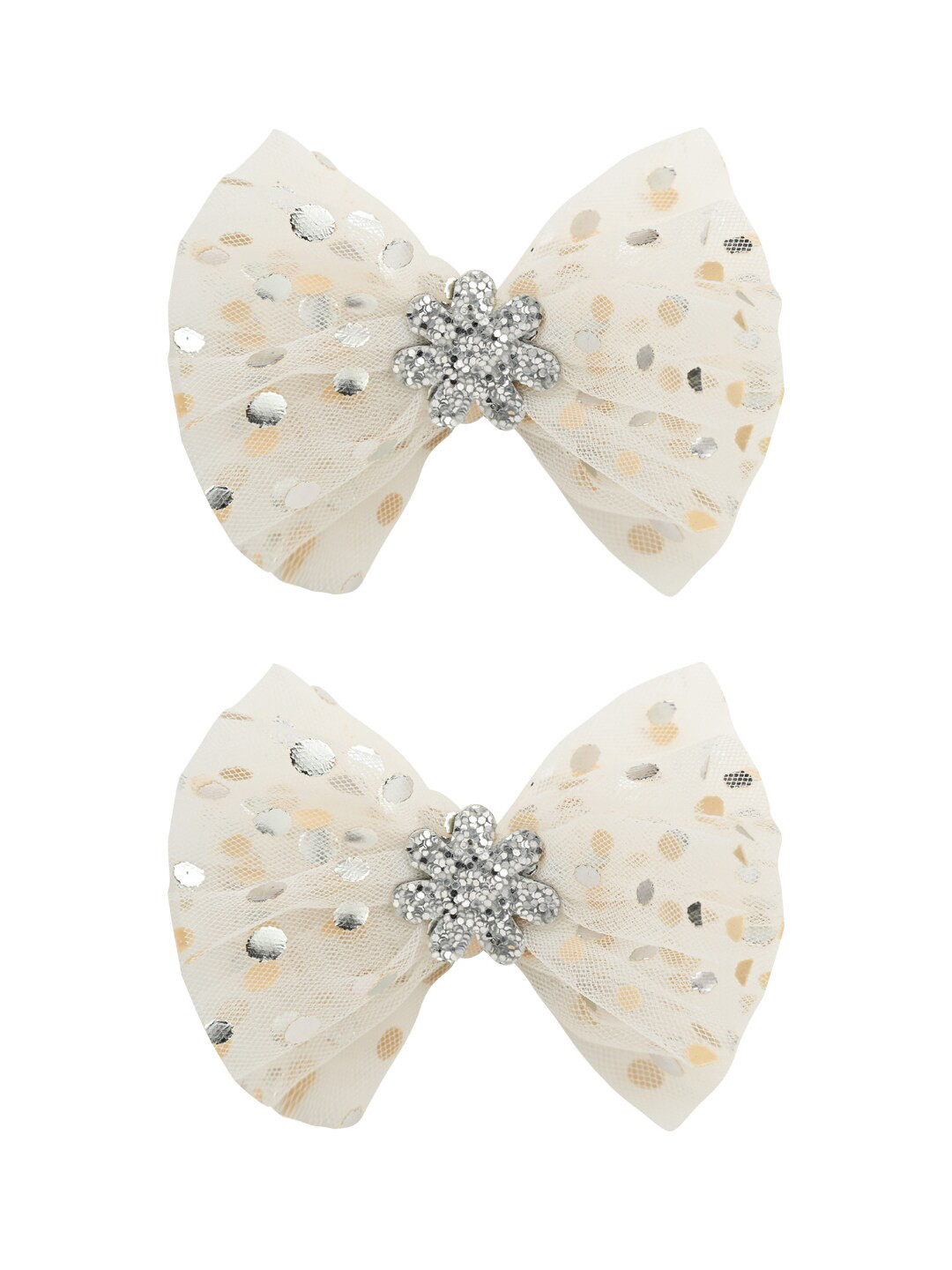 

Aye Candy Girls Set Of 2 White Polka Tulle Bow on Aligator Hair Clips