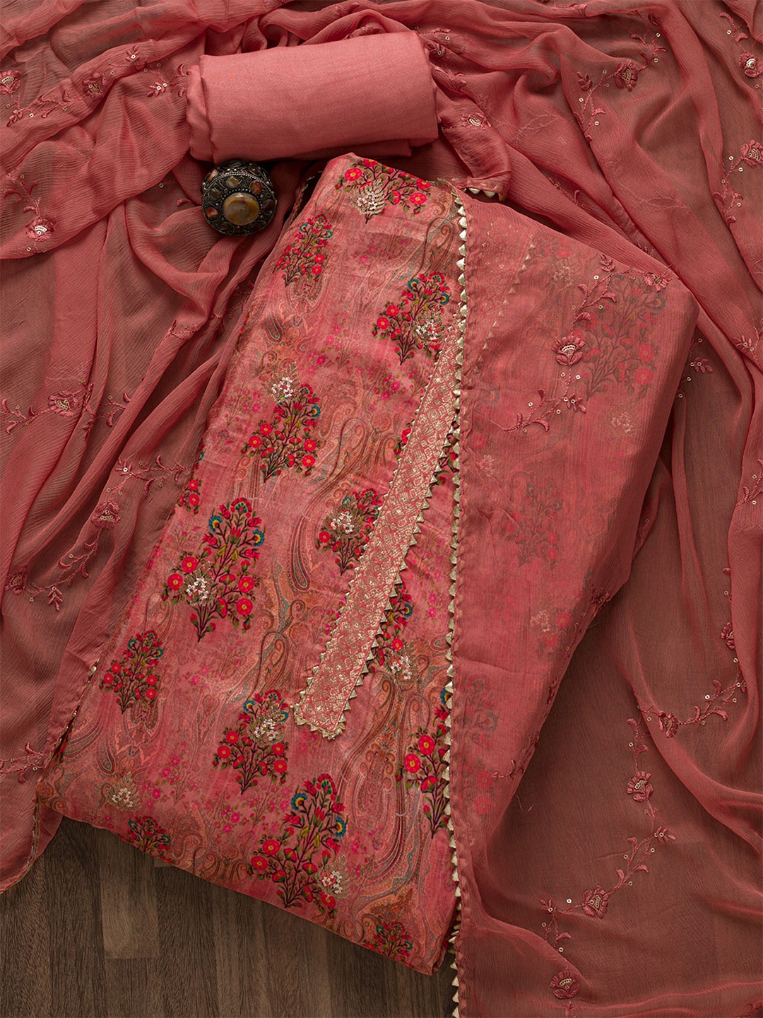 

Koskii Purple & Red Embroidered Unstitched Dress Material