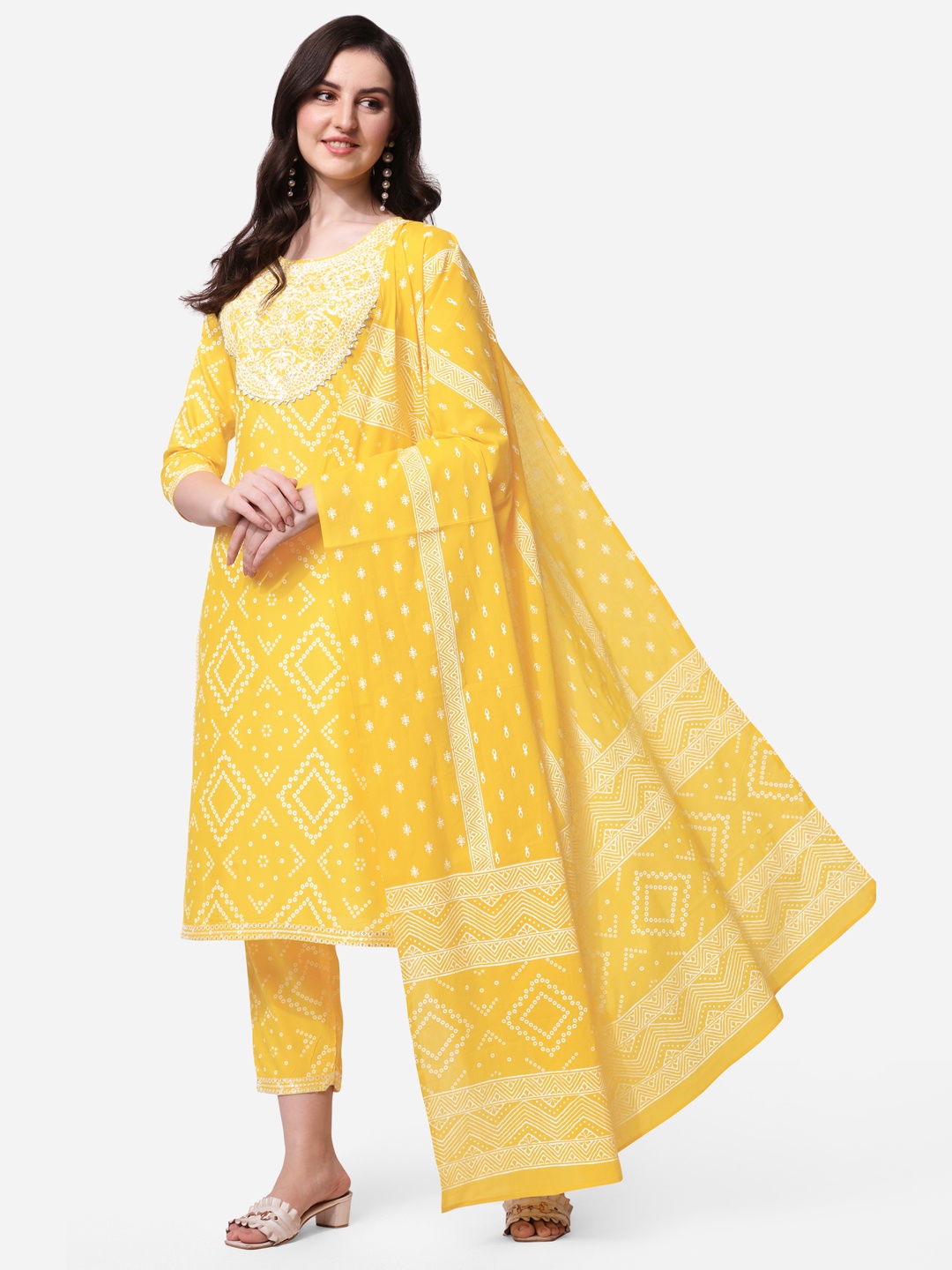 

MIRCHI FASHION Women Yellow Kurta with Trousers & Dupatta