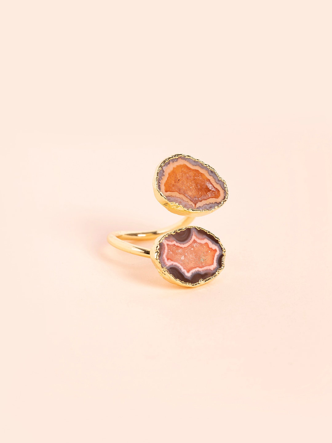 

March by FableStreet Gold-Plated Orange Crystal Studded Adjustable Finger Ring