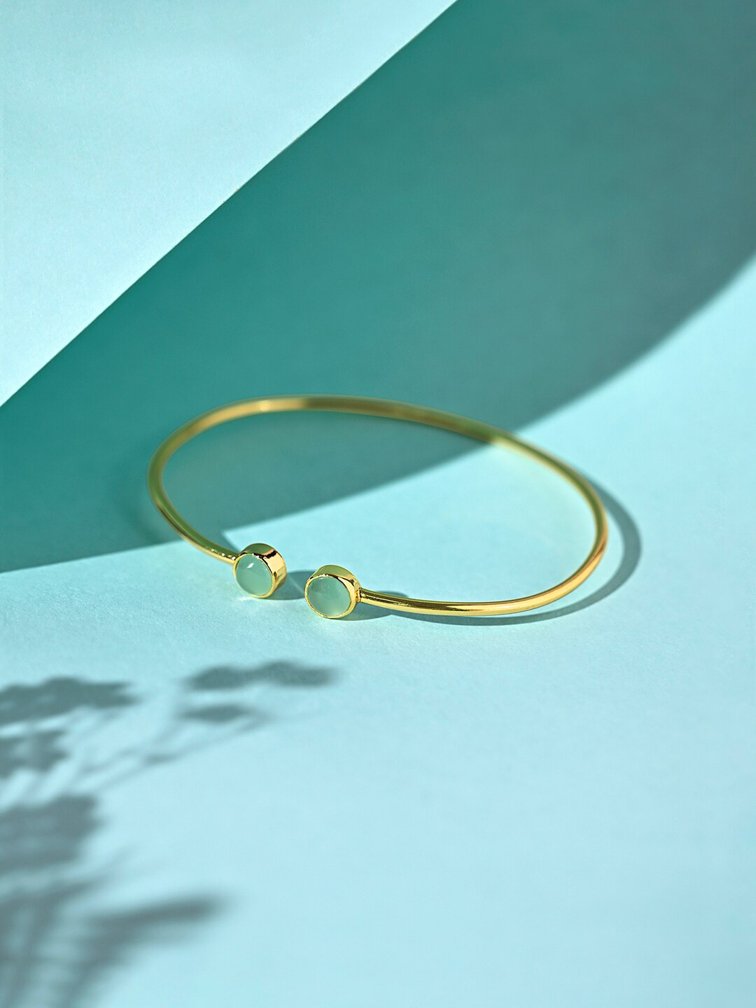 

March by FableStreet Women Gold-Plated & Green Aqua Chalcedony Crystals Cuff Bracelet