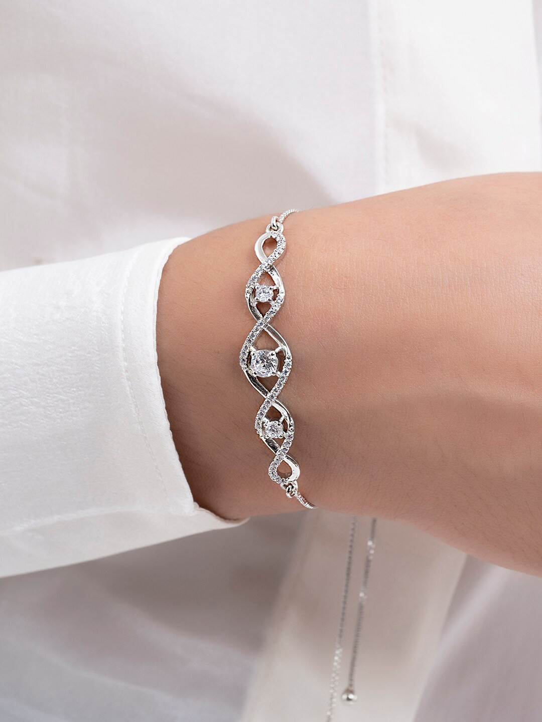 

March by FableStreet 925 Sterling Silver Rhodium-Plated Zircon Handcrafted Bracelet