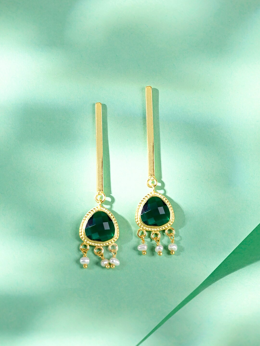 

March by FableStreet Green Gold Plated Contemporary Drop Earrings