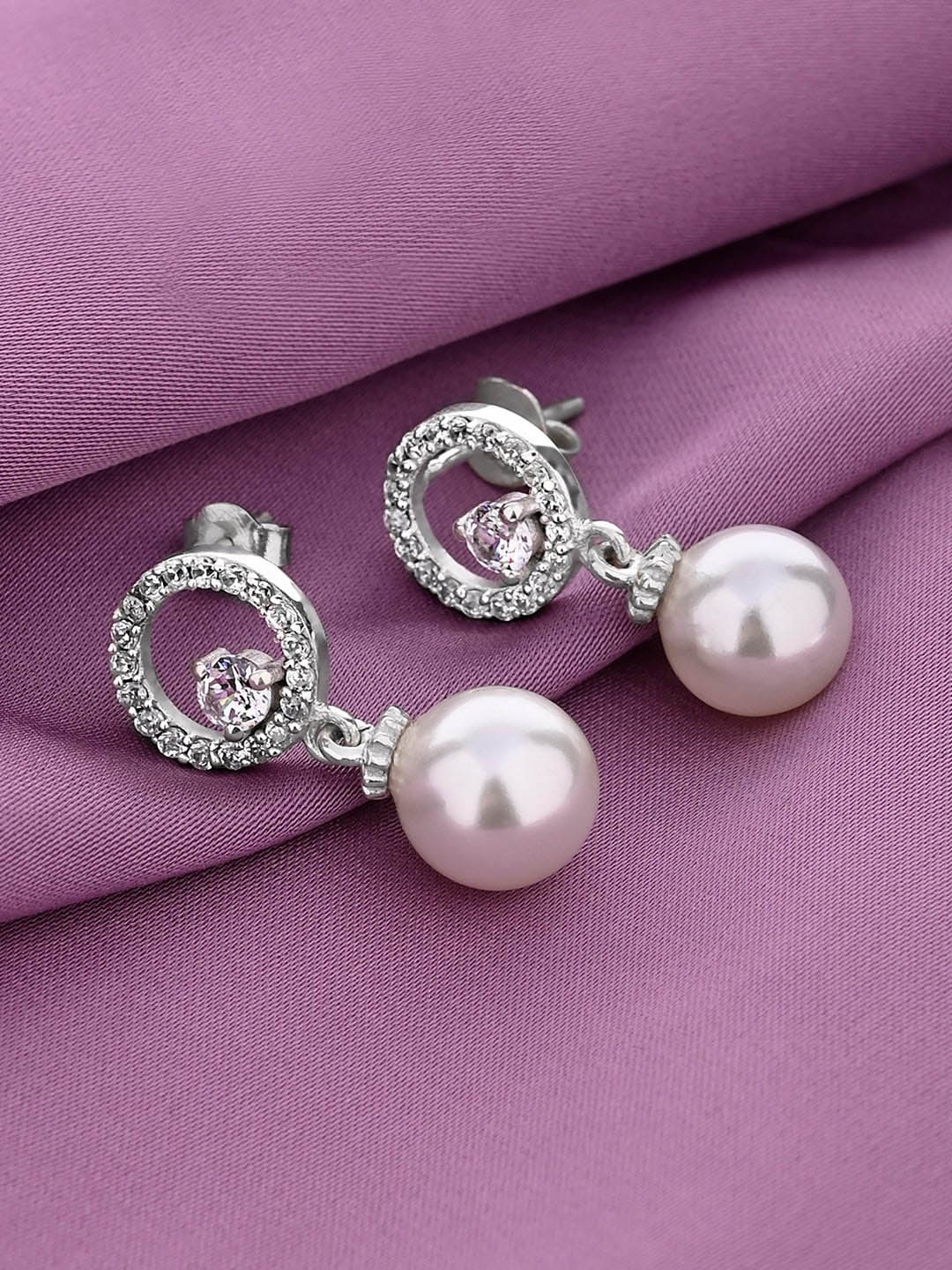 

March by FableStreet 925 Sterling Silver Rhodium-Plated Handcrafted Pearl Earrings