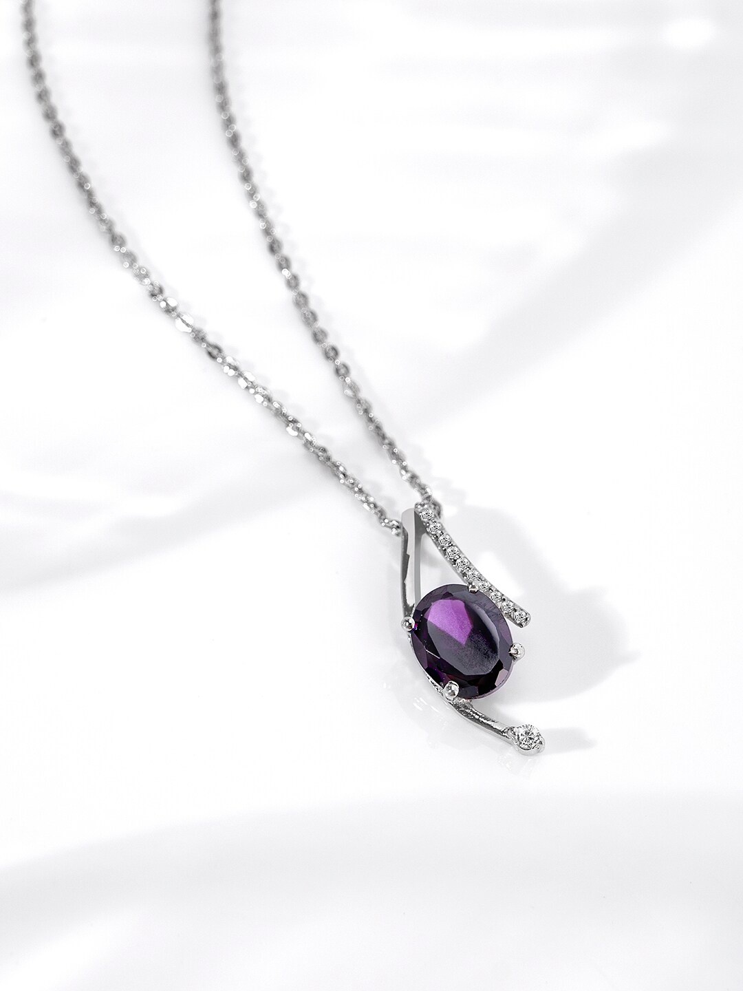 

March by FableStreet 925 Sterling Silver Rhodium-Plated Amethyst Necklace