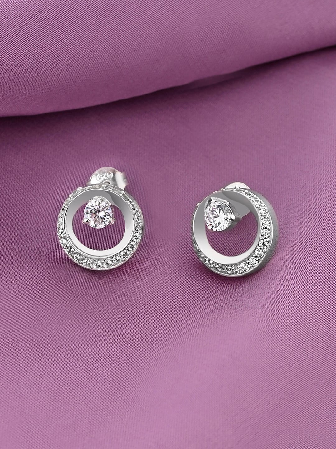 

March by FableStreet 925 Sterling Silver Rhodium-Plated Zircon Circular Studs Earrings