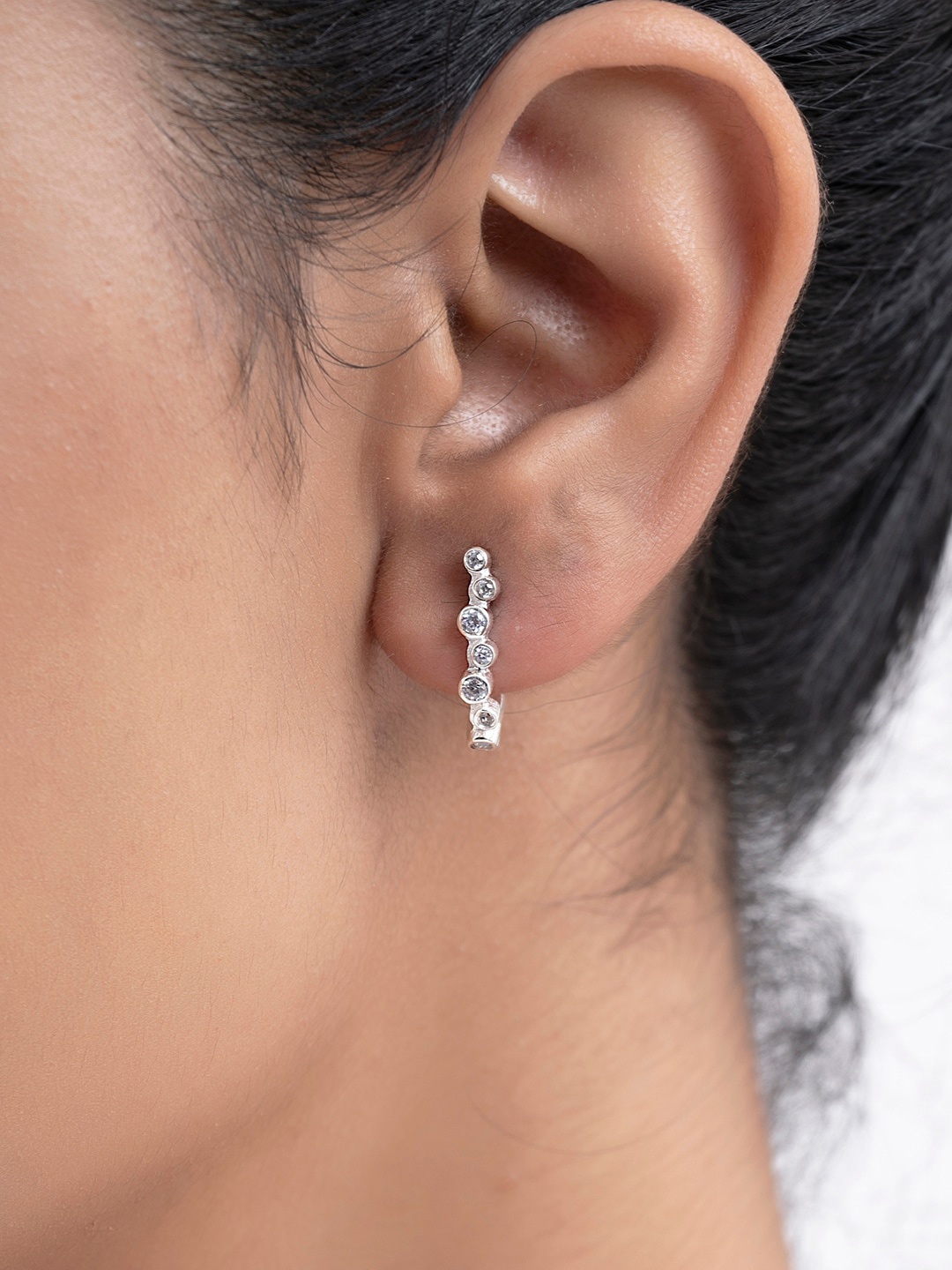 

March by FableStreet 925 Sterling Silver Rhodium-Plated Zircon Handcrafted Hoop Earrings