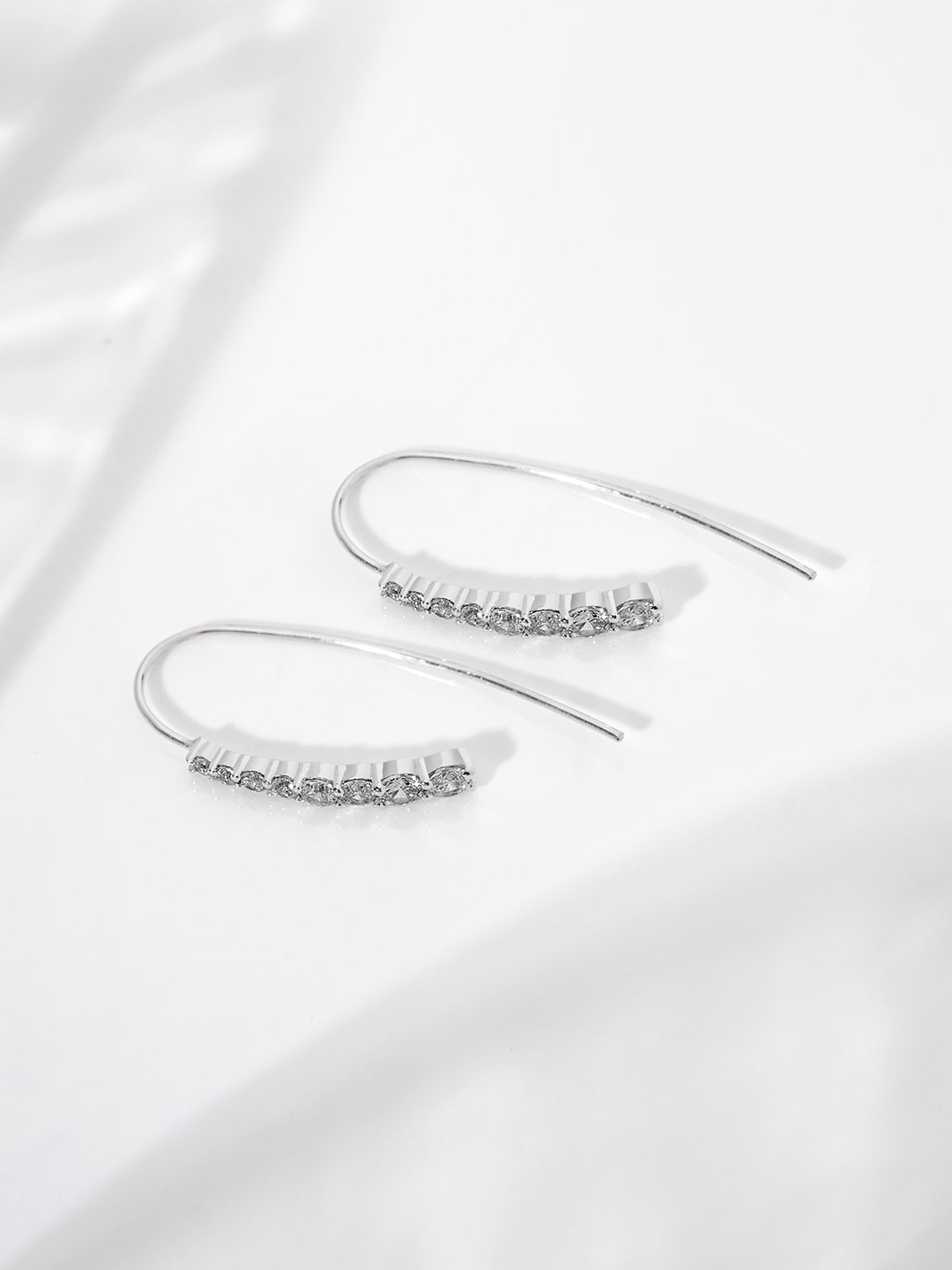 

March by FableStreet 925 Sterling Silver Rhodium-Plated Zircon Handcrafted Hoop Earrings