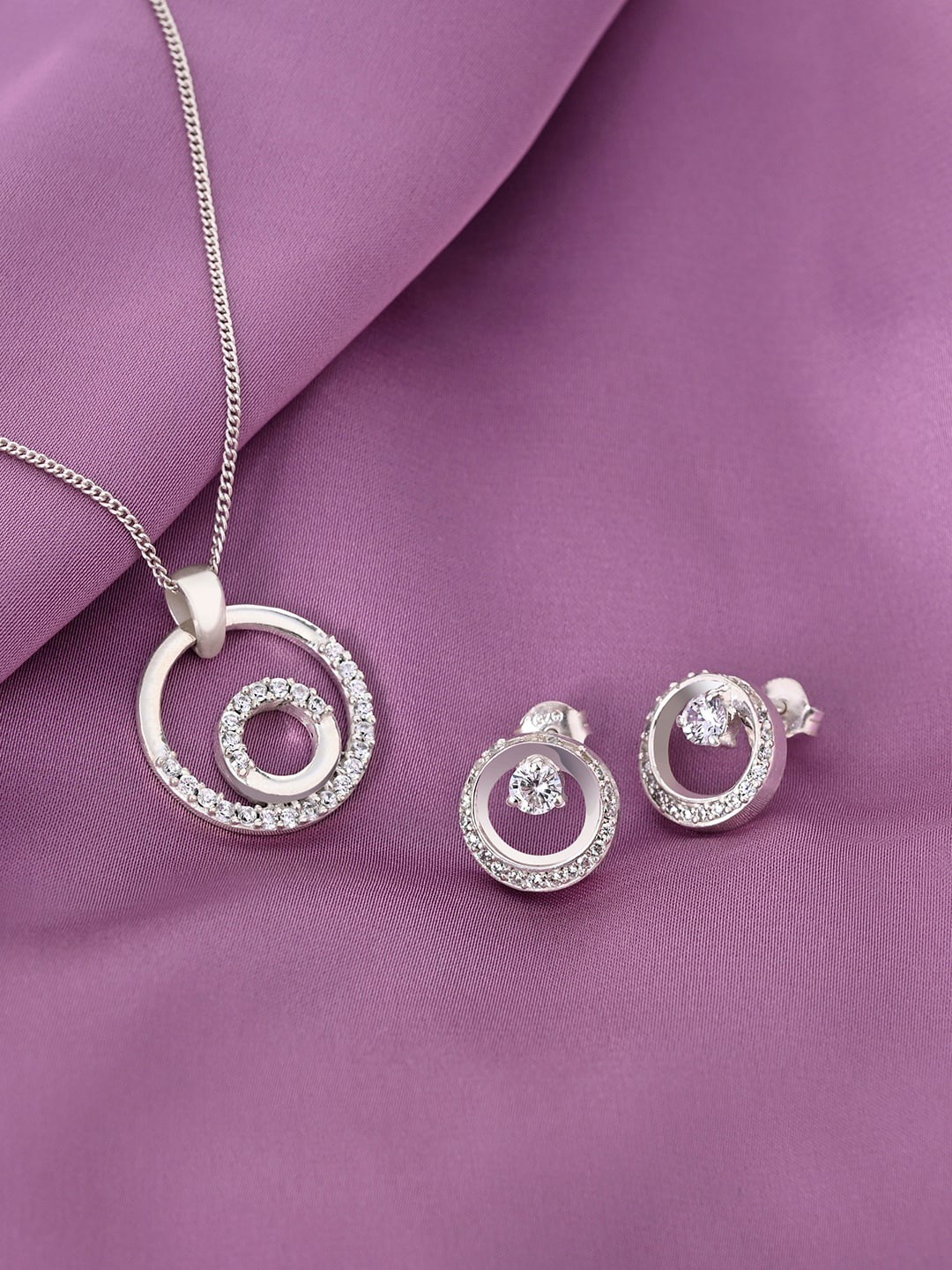 

March by FableStreet 925 Sterling Silver Rhodium-Plated Zircon Jewellery Set