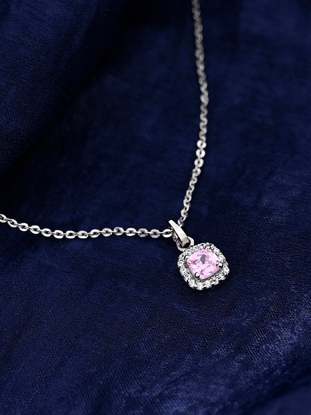 

March by FableStreet 925 Sterling Silver Rhodium-Plated Pink Zircon Handcrafted Chain