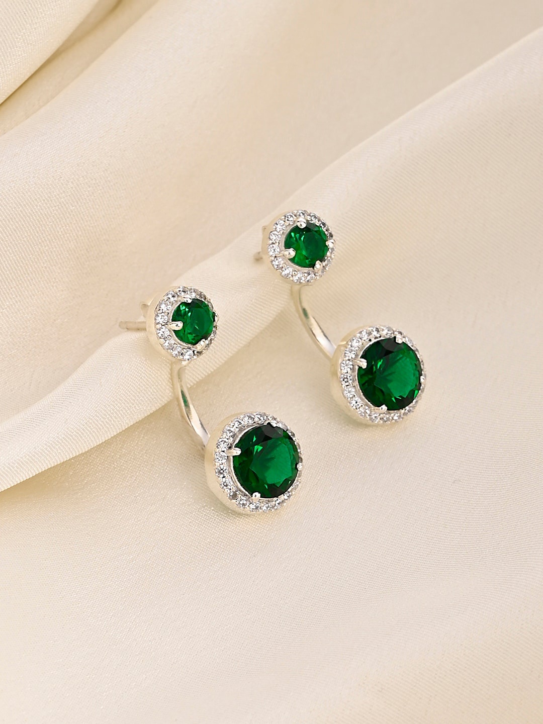 

March by FableStreet 925 Sterling Silver Rhodium-Plated Green Zircon Handcrafted Drop Earrings
