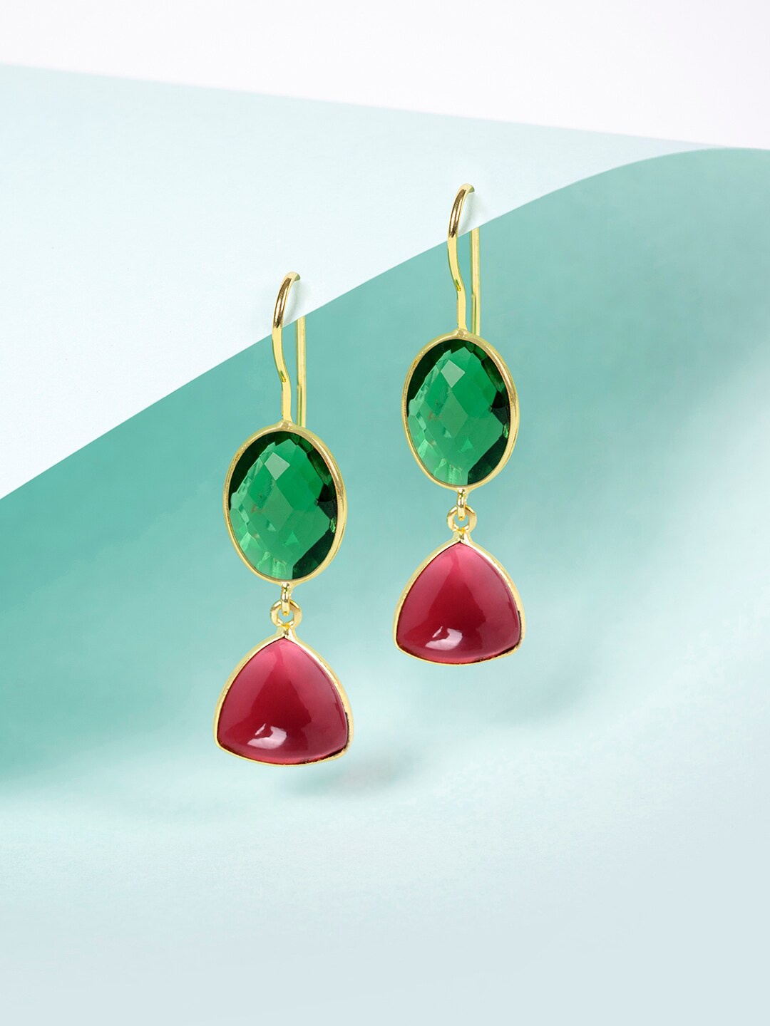 

March by FableStreet Gold-Toned & Red Contemporary Drop Earrings