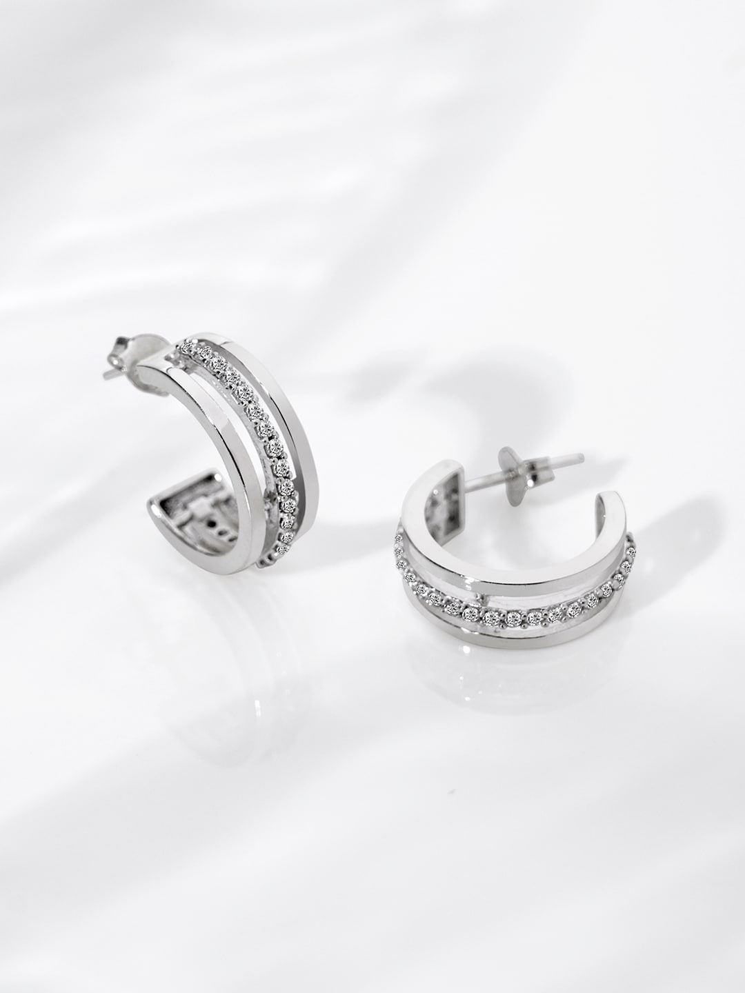 

March by FableStreet 925 Sterling Silver Rhodium-Plated Zircon Circular Studs Earrings