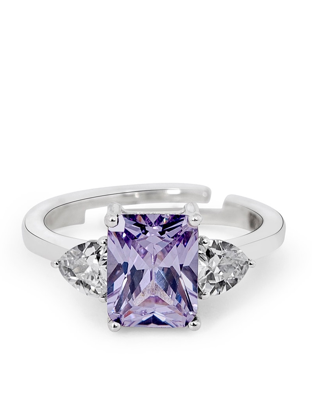 

March by FableStreet 925 Sterling Silver Rhodium-Plated Lavender Zircon Adjustable Ring