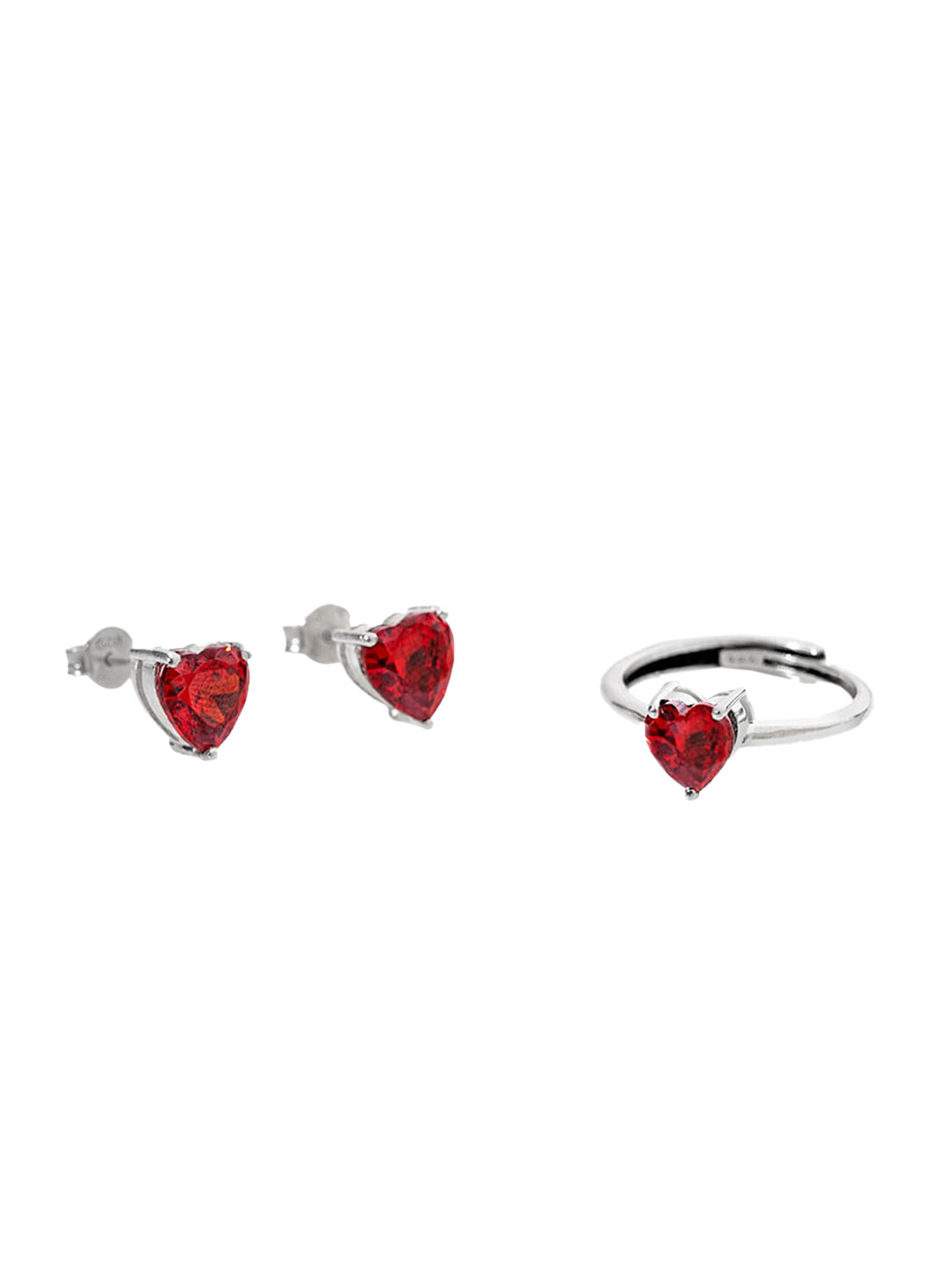 

March by FableStreet 925 Sterling Silver Rhodium-Plated Red Zircon Heart Jewellery Set