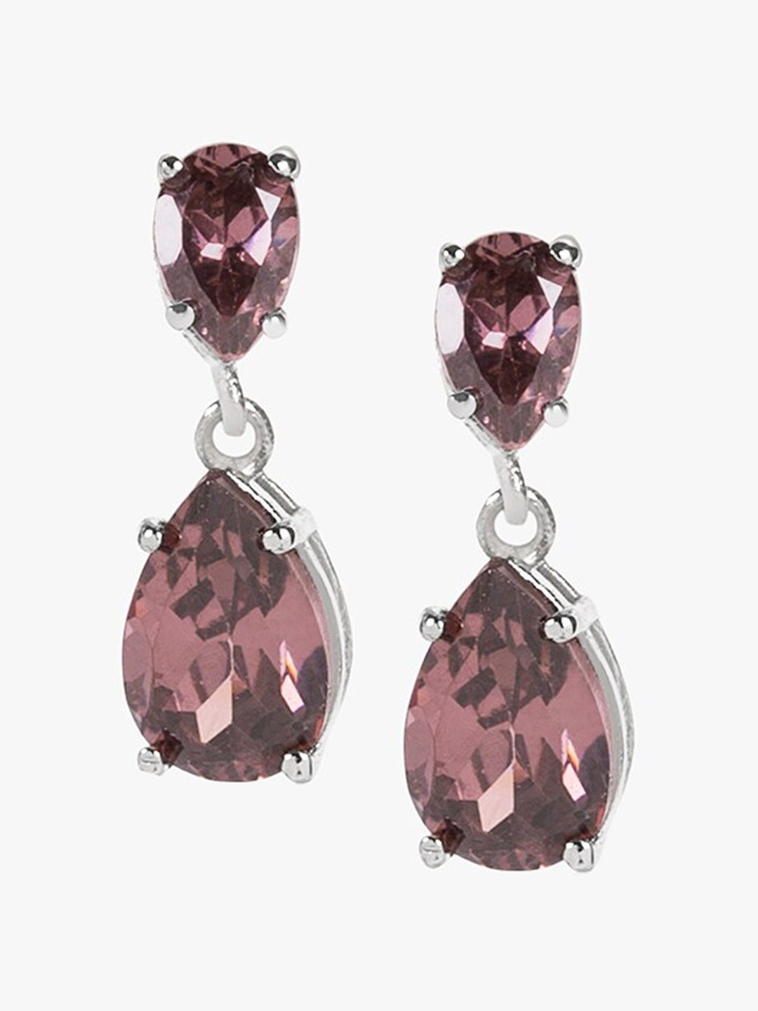 

March by FableStreet 925 Sterling Silver Rhodium-Plated Burgundy Zircon Drop Earrings