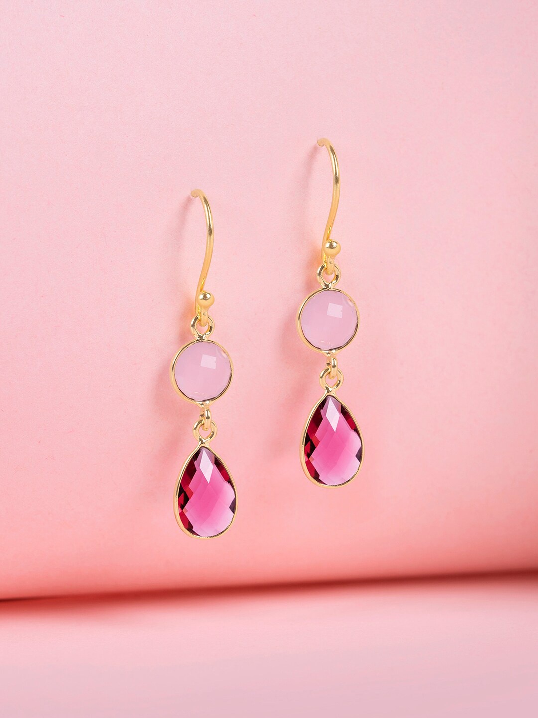 

Mikoto by FableStreet Pink Gold-Plated Geometric Drop Earrings