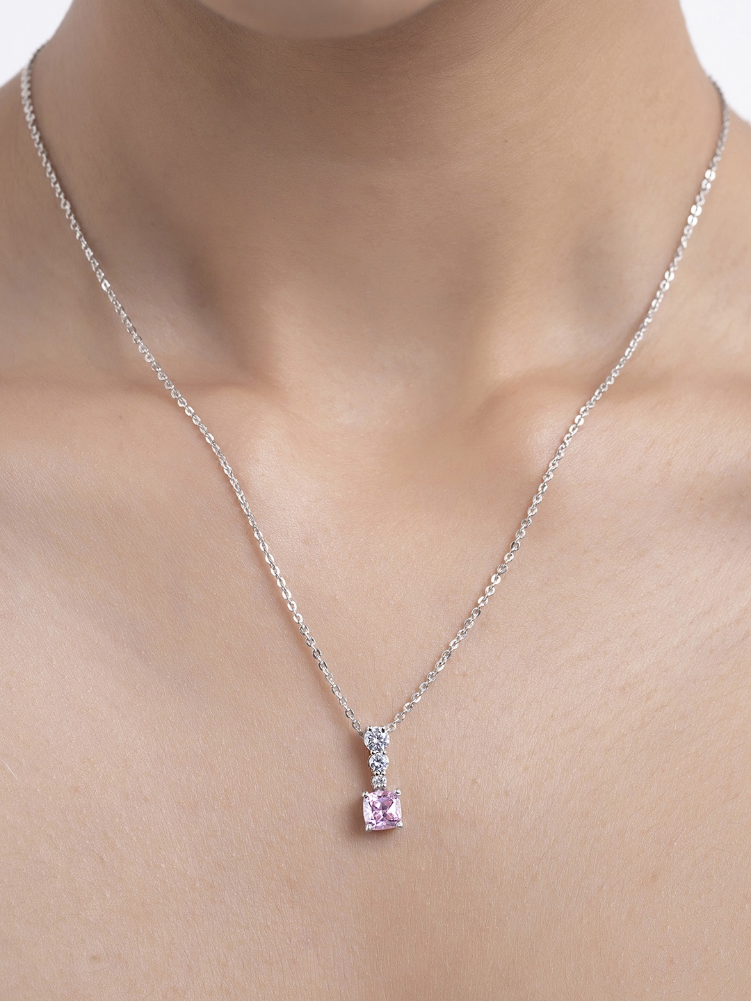 

March by FableStreet 925 Sterling Silver Rhodium-Plated Pink Handcrafted Necklace