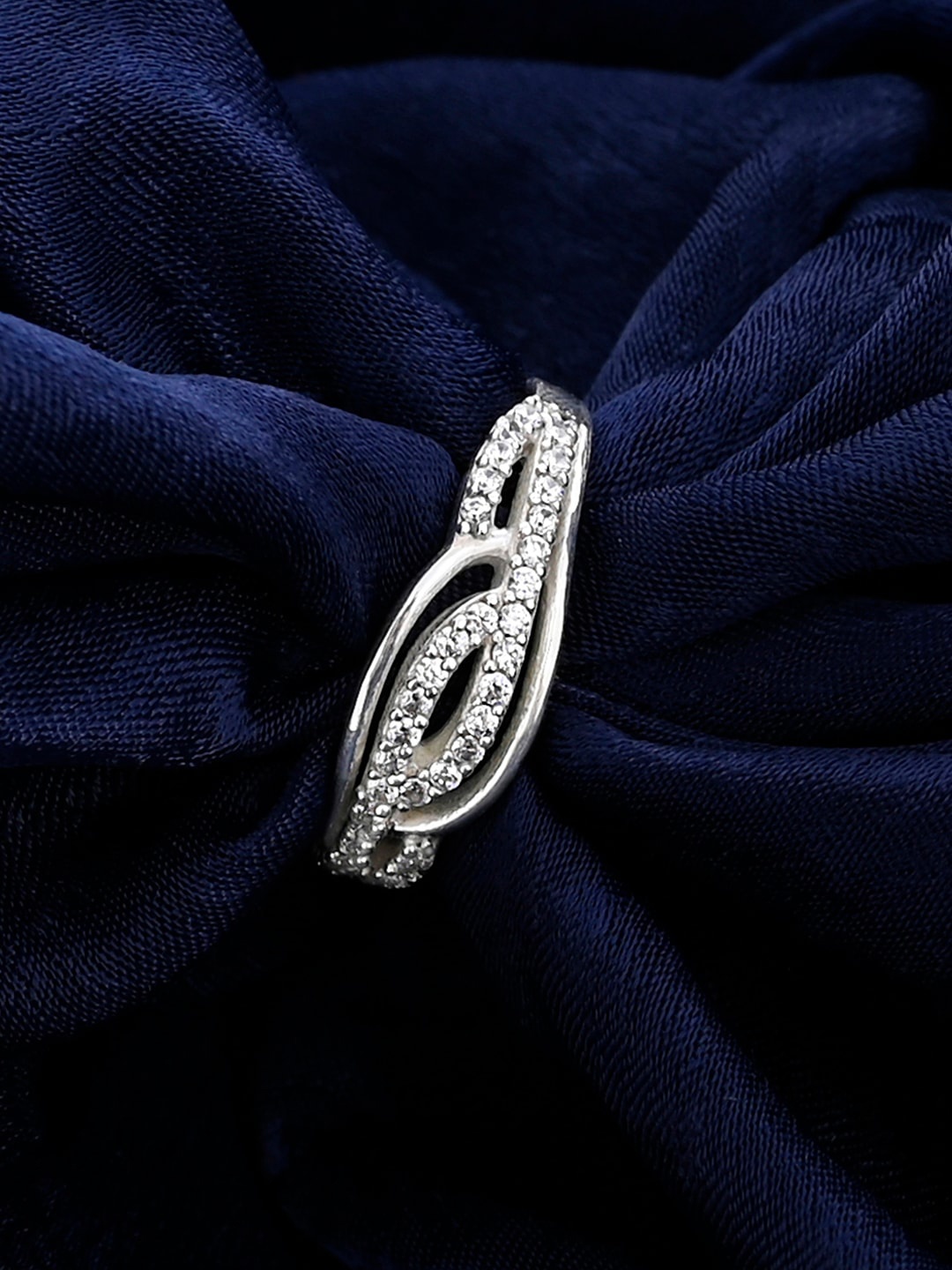 

Mikoto by FableStreet 925 Sterling Silver Rhodium-Plated Zircon Adjustable Ring