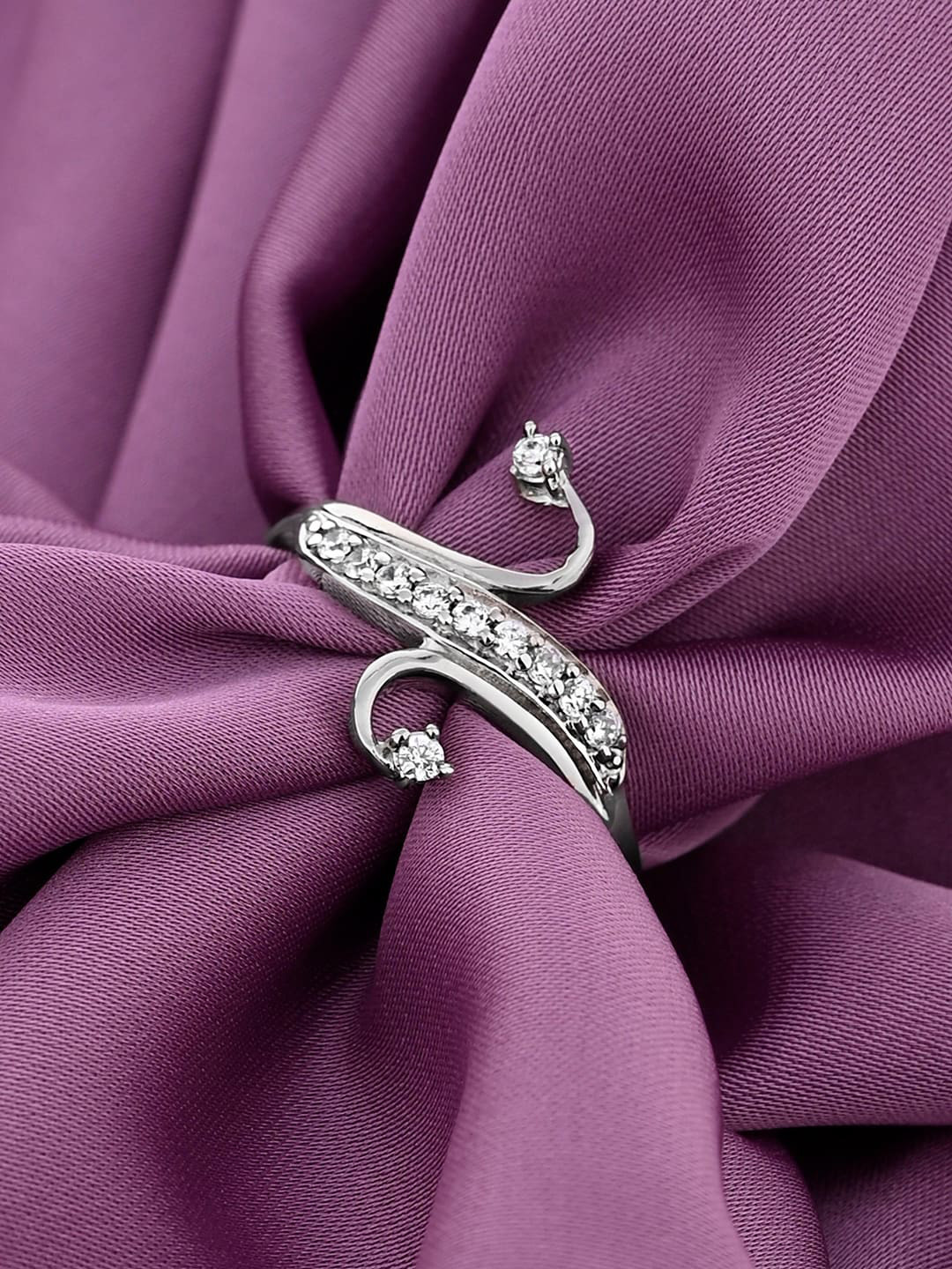 

March by FableStreet 925 Sterling Silver Rhodium-Plated Zircon Adjustable Ring