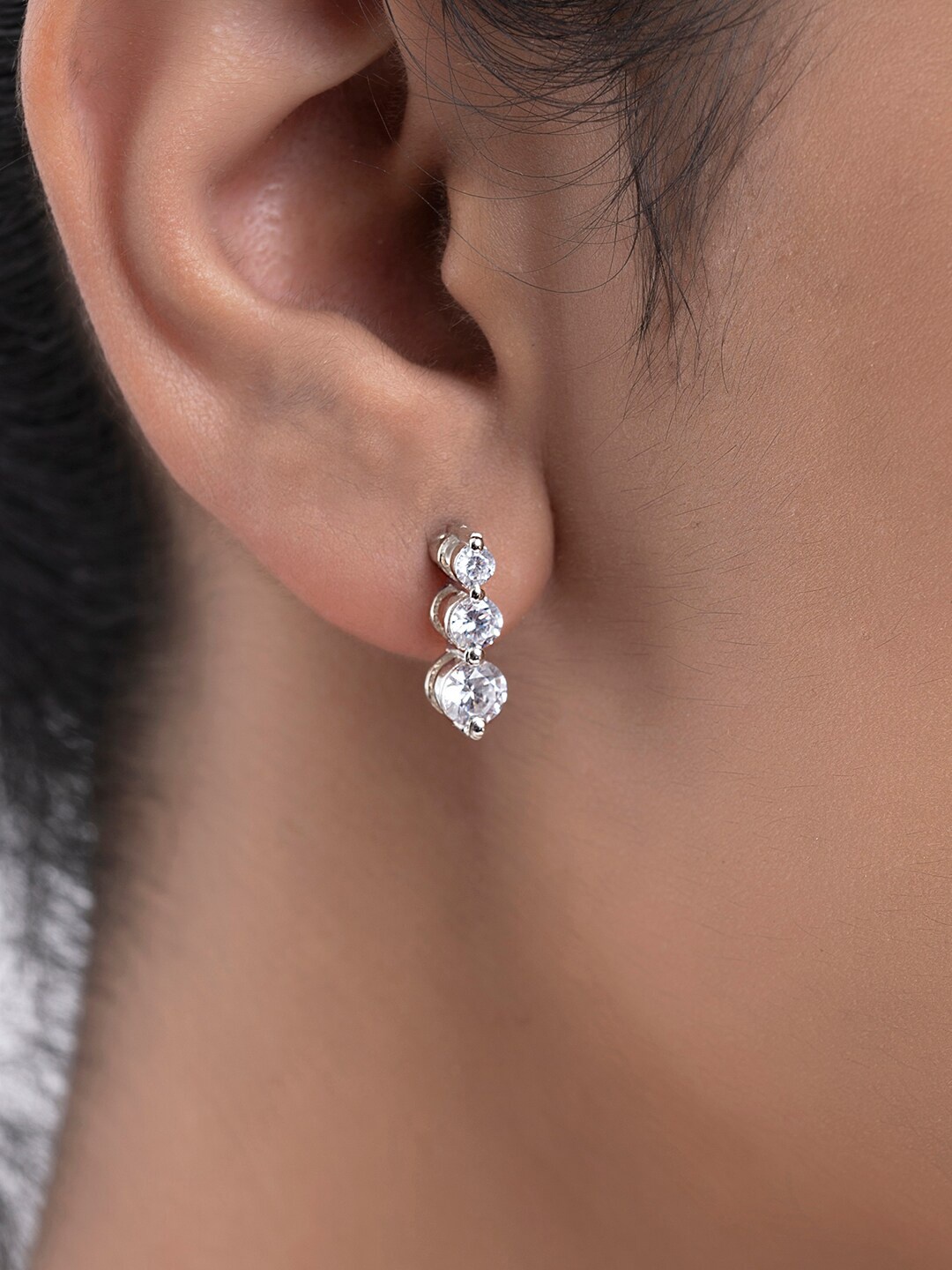

March by FableStreet 925 Sterling Silver Rhodium-Plated Zircon Studs Earrings