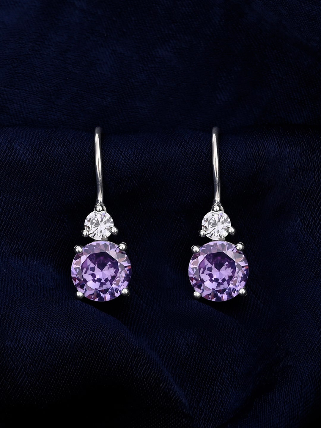 

March by FableStreet 925 Sterling Silver Rhodium-Plated Purple Zircon Drop Earrings