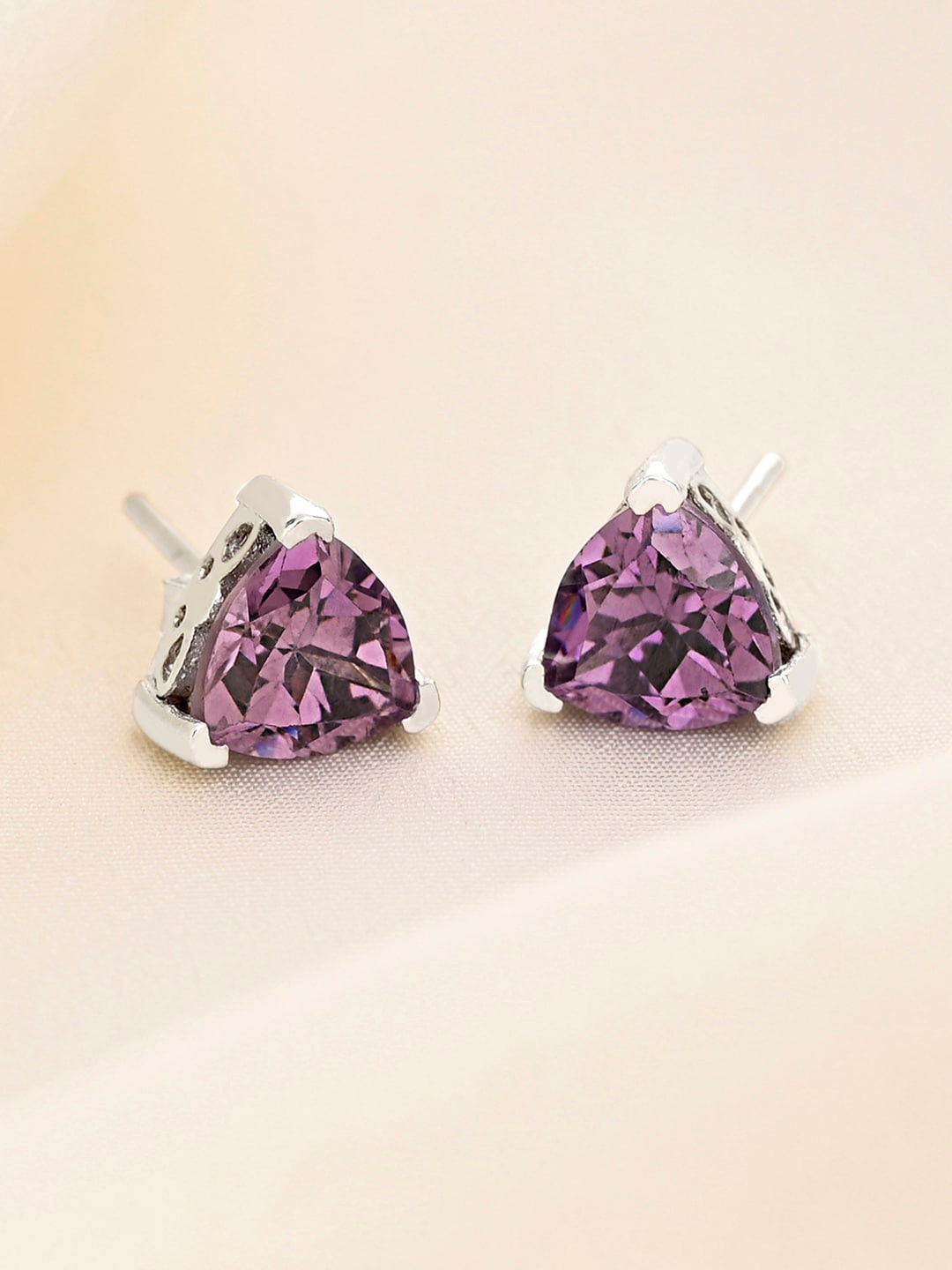 

March by FableStreet 925 Sterling Silver Rhodium-Plated Purple Zircon Studs Earrings