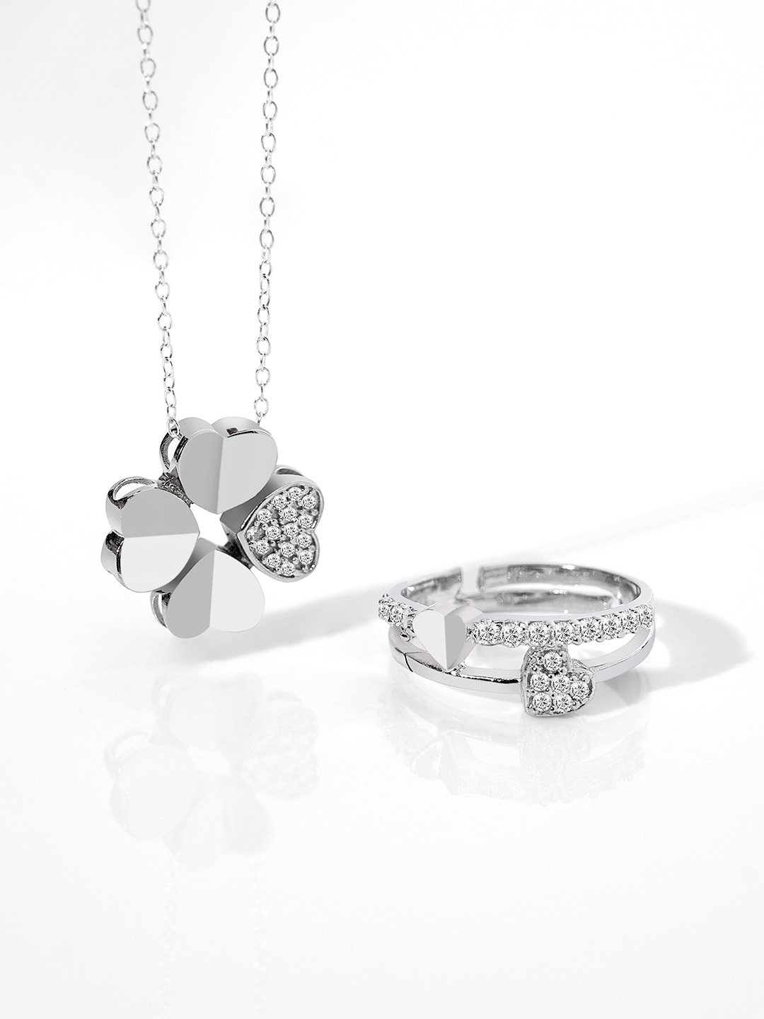 

March by FableStreet Sterling Silver Rhodium-Plated Cubic Zirconia Studded Jewellery Set
