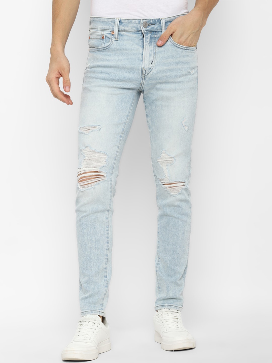 

AMERICAN EAGLE OUTFITTERS Men Blue Slim Fit Mildly Distressed Heavy Fade Jeans