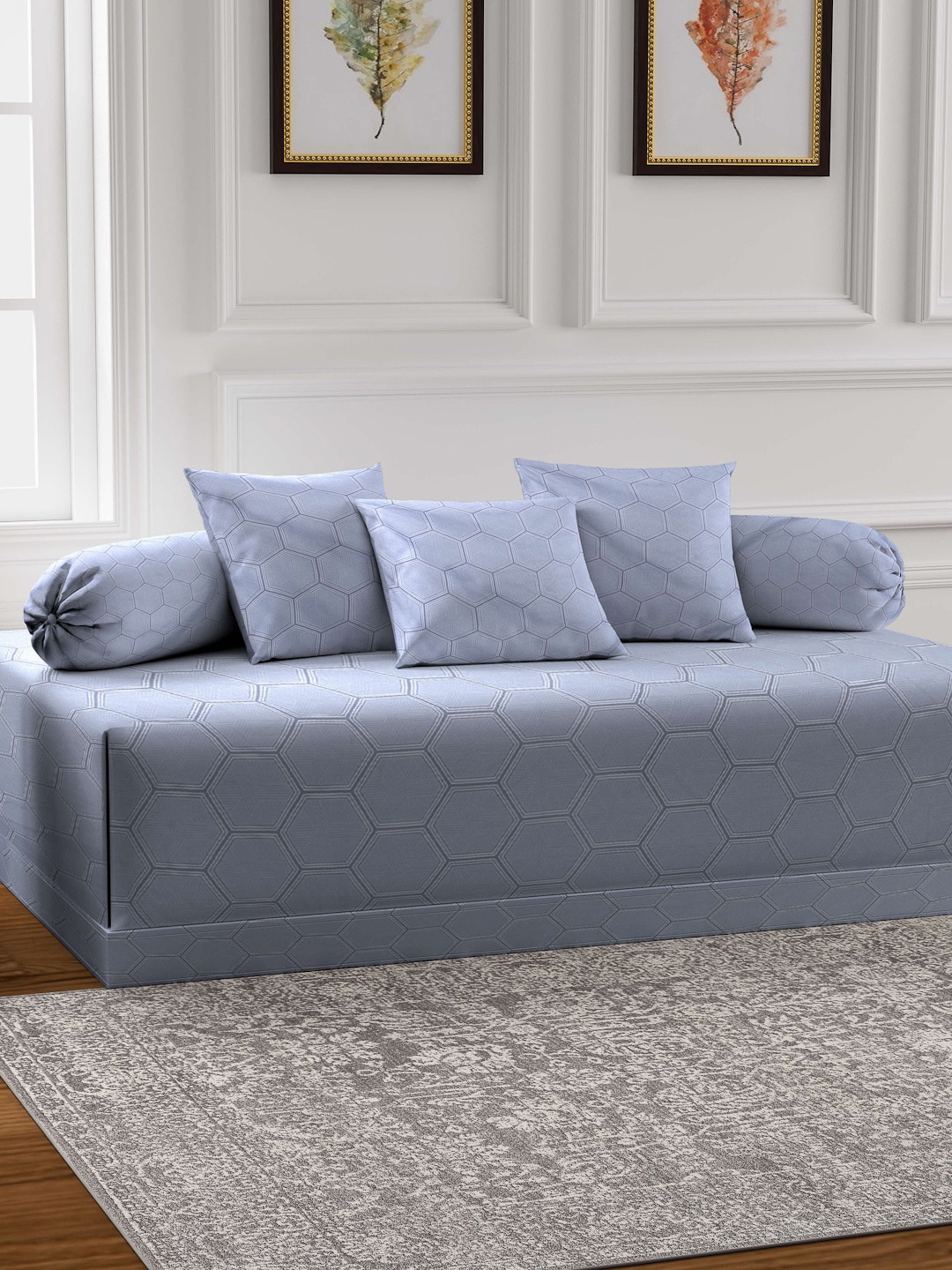 

Arrabi Set Of 6 Grey Geometric Printed Diwan Set