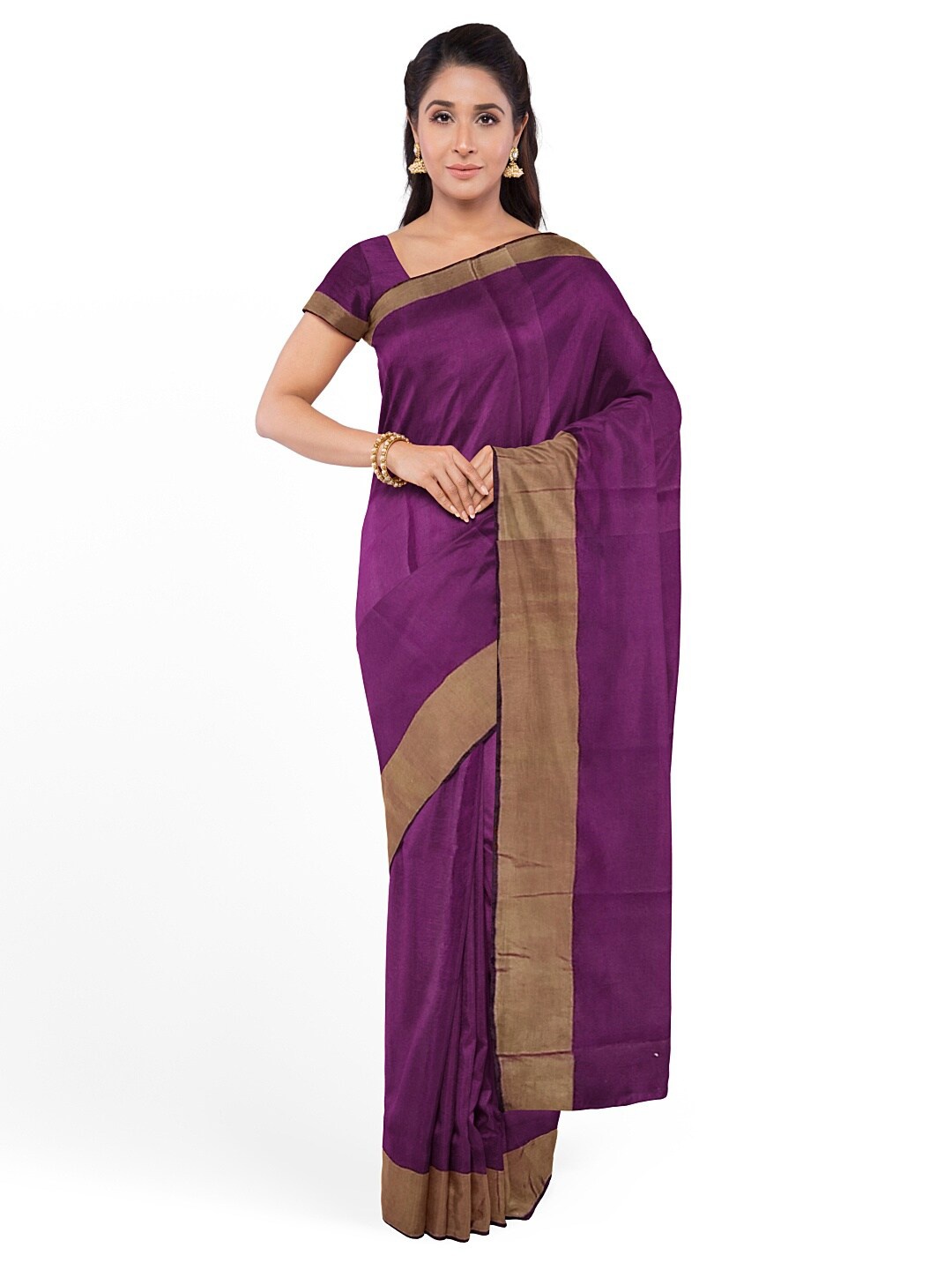 

Silk Bazar Burgundy & Gold-Toned Silk Cotton Sungudi Saree