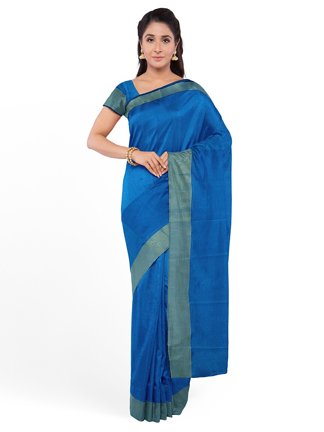 

Silk Bazar Blue & Gold-Toned Zari Silk Cotton Sungudi Saree