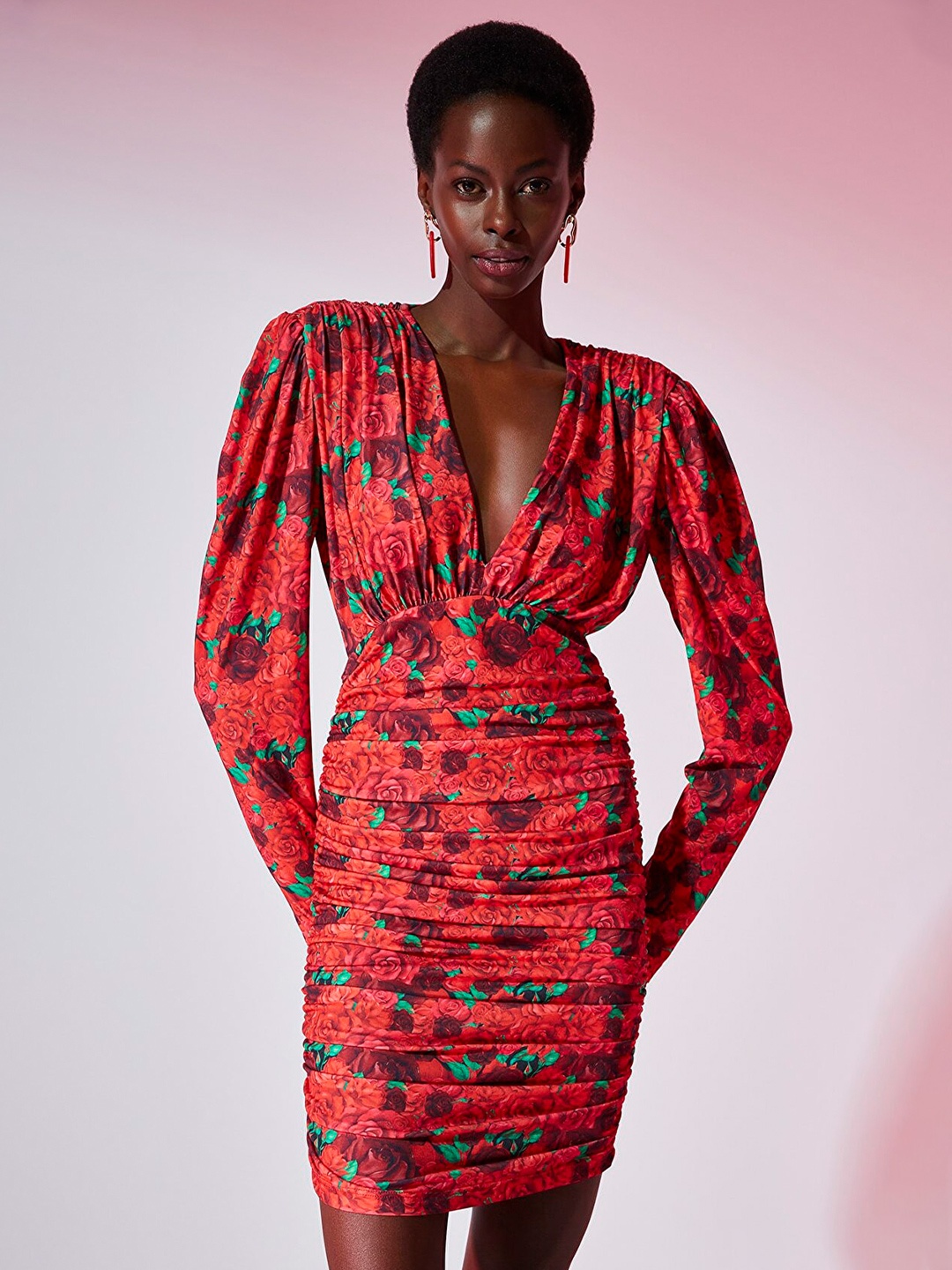 

Trendyol Red Floral Bodycon Dress
