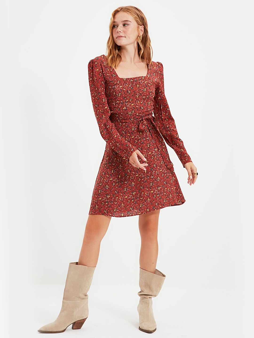 

Trendyol Women Brown Floral Printed Dress