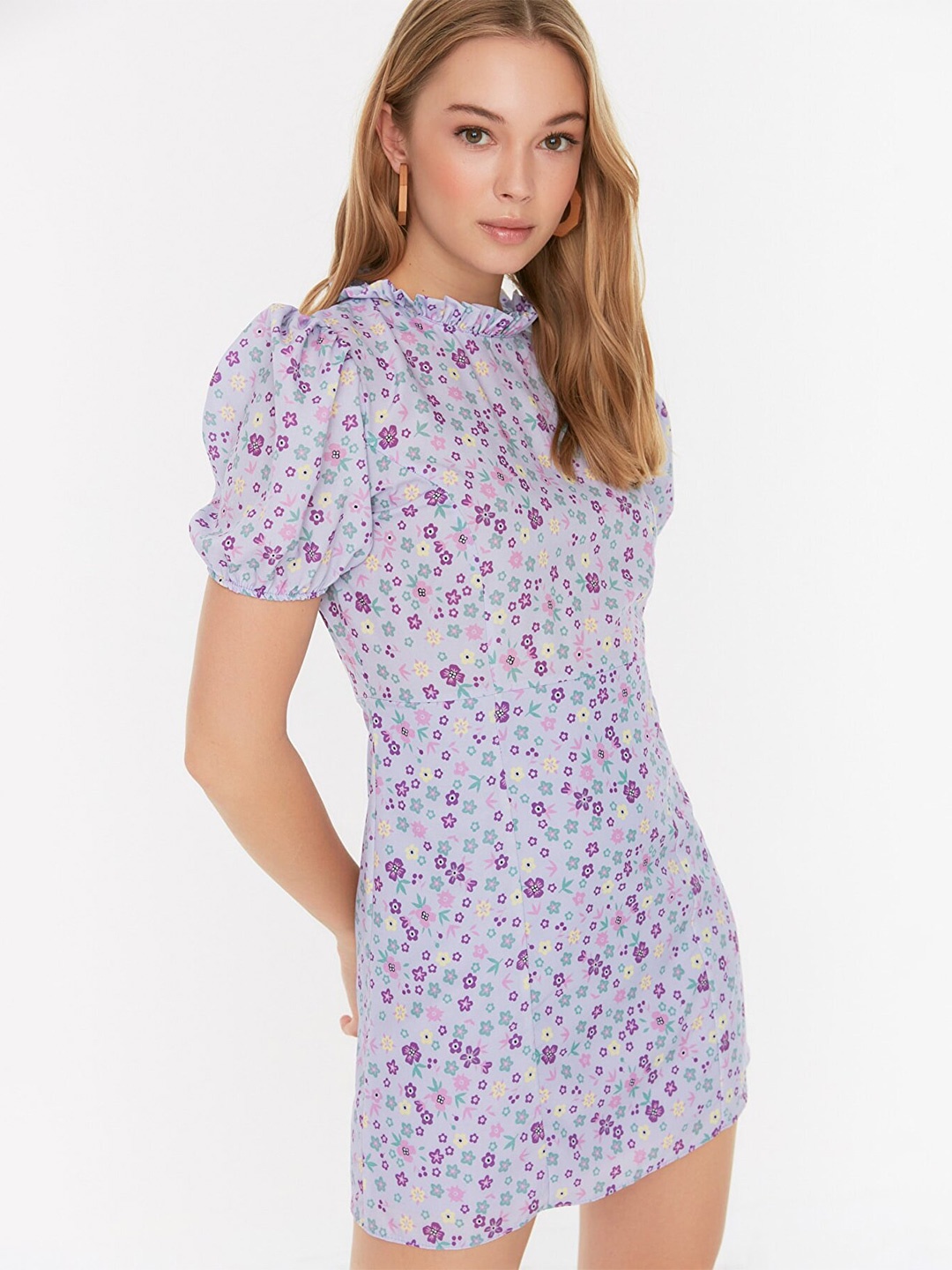 

Trendyol Women Purple & Green Floral Printed Sheath Dress