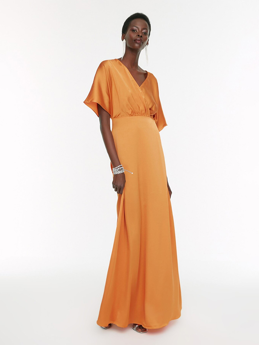 

Trendyol Orange V-Neck Short Sleeves Maxi Dress