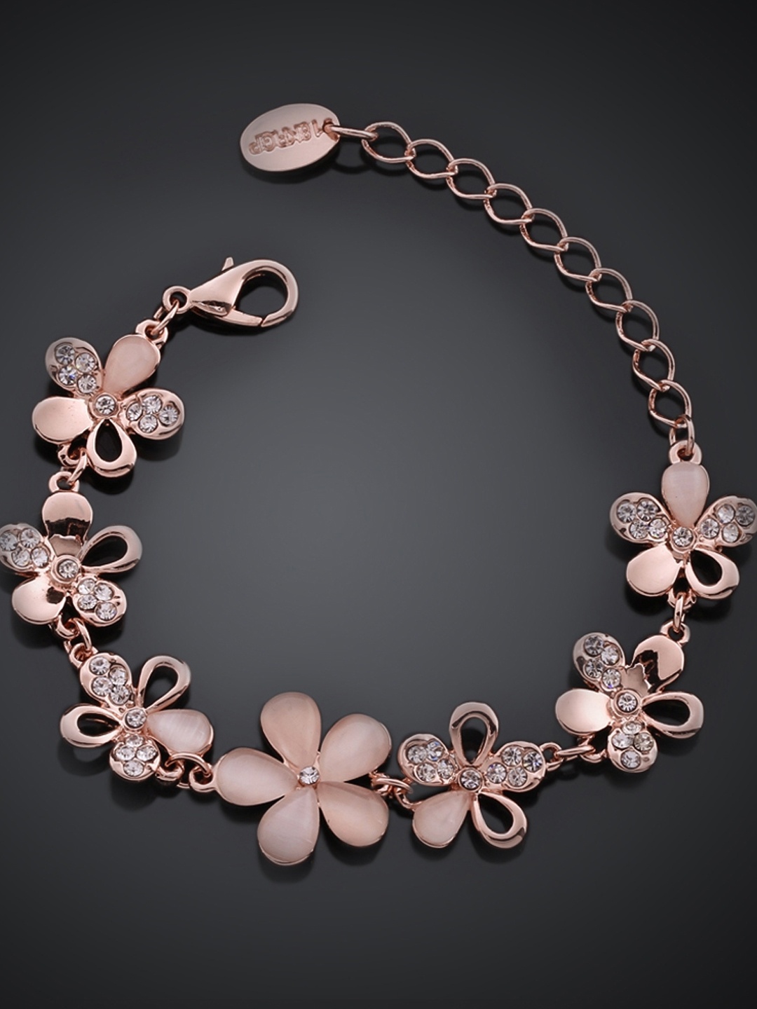 

YouBella Rose Gold-Toned & Peach-Coloured Floral Stone-Studded Bracelet