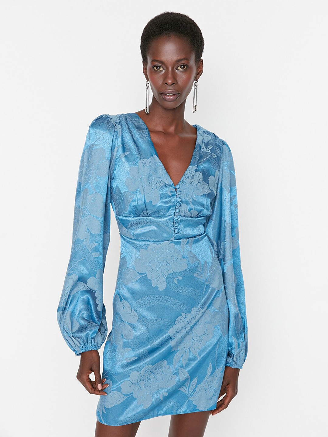 

Trendyol Women Blue Floral V-Neck Dress