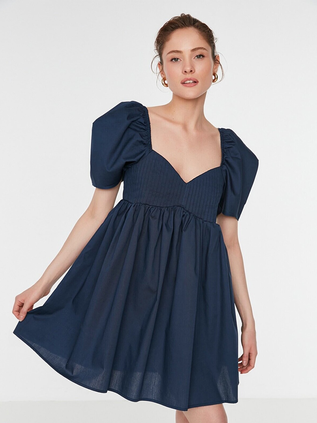 

Trendyol Women Navy Blue Fit & Flare Gathered Dress