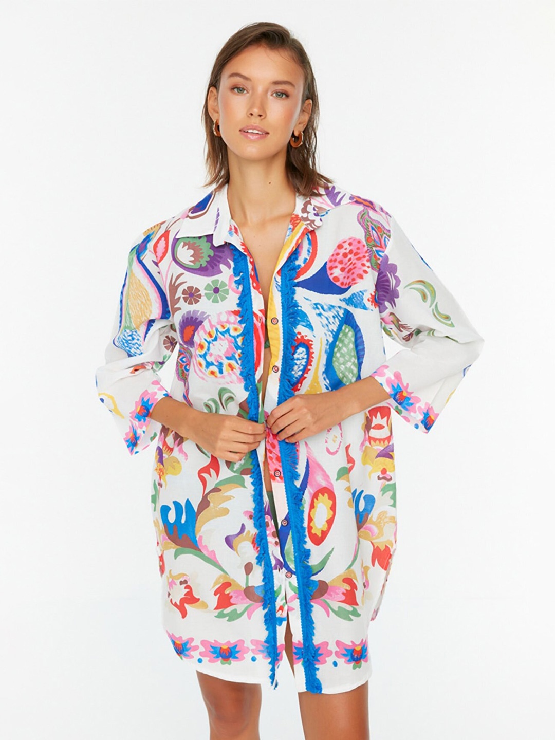 

Trendyol Women White Cotton Shirt Dress