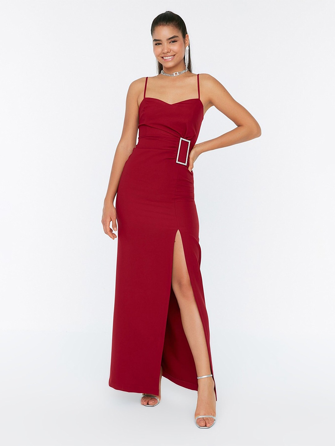 

Trendyol Burgundy Solid Maxi Dress